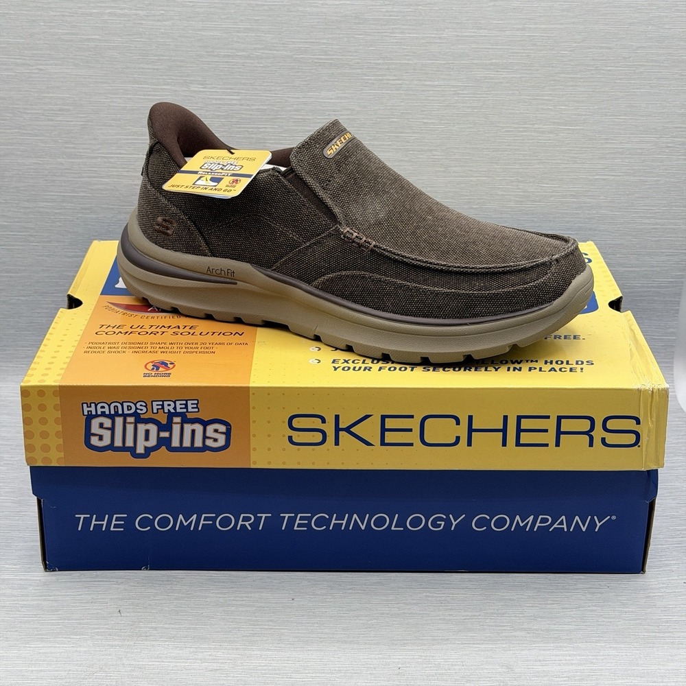 Skechers Slip Ins Men's 9.5 Wide Arch Fit Brown Loafers Relaxed Motley 205490